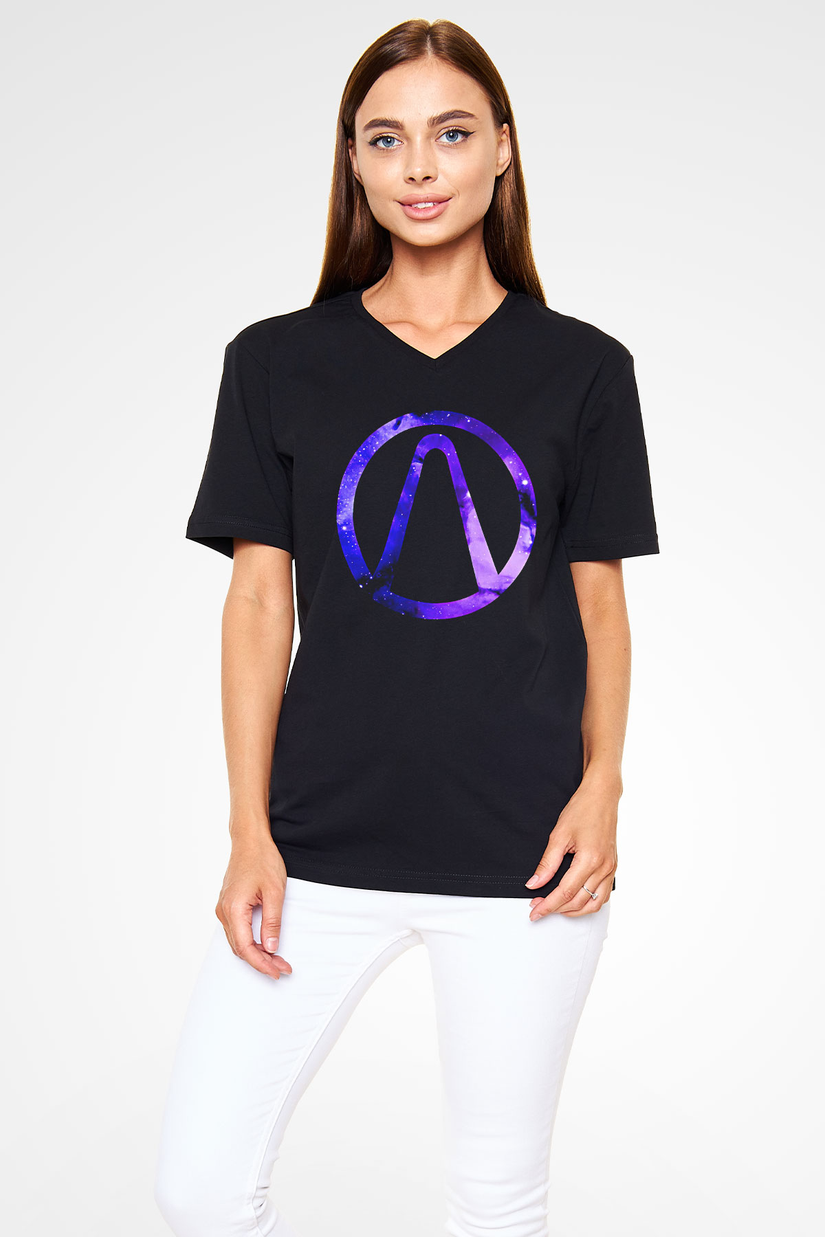 Borderlands Baskılı Unisex Siyah V Yaka Tişört - Tshirt