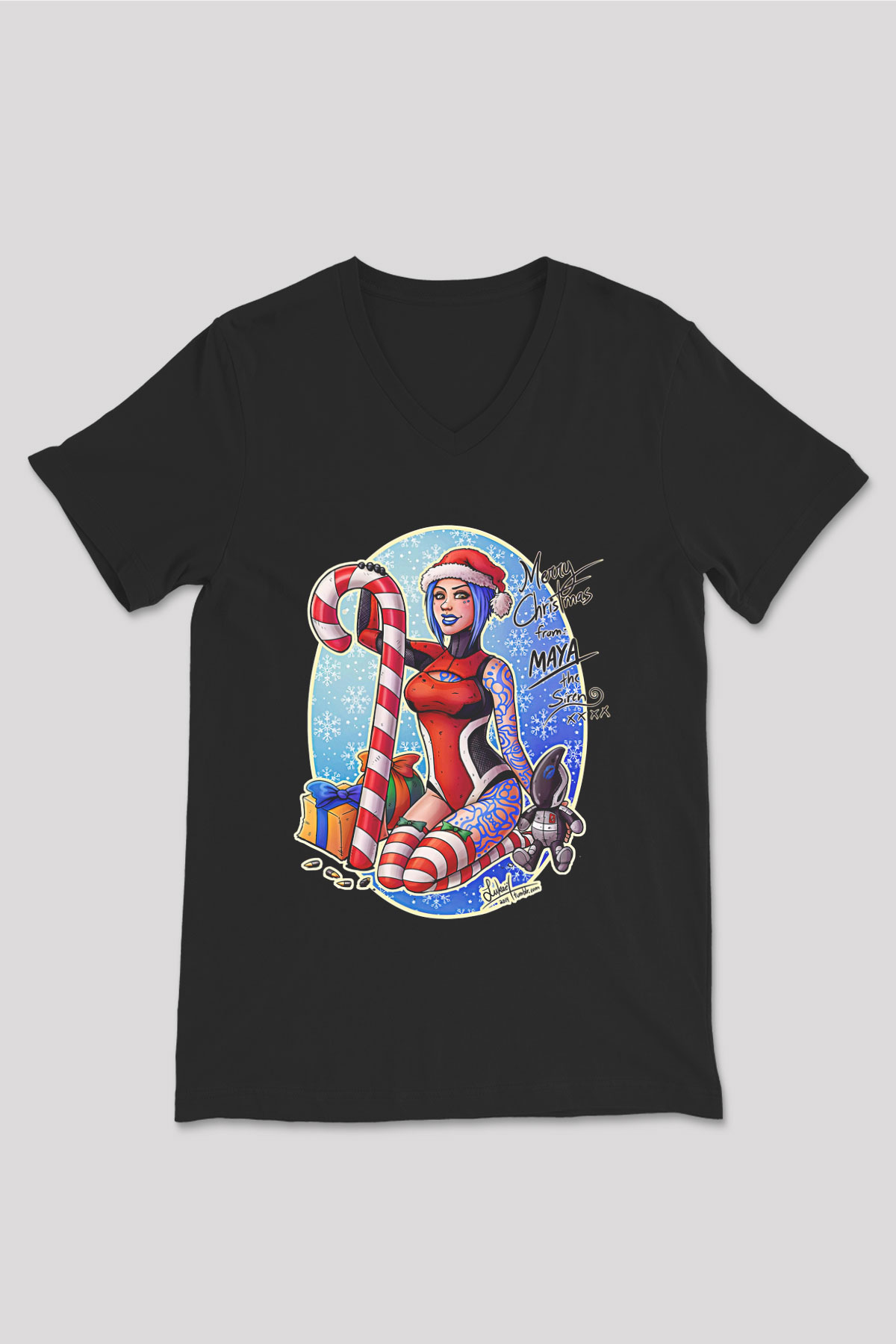 Borderlands Baskılı Unisex Siyah V Yaka Tişört - Tshirt
