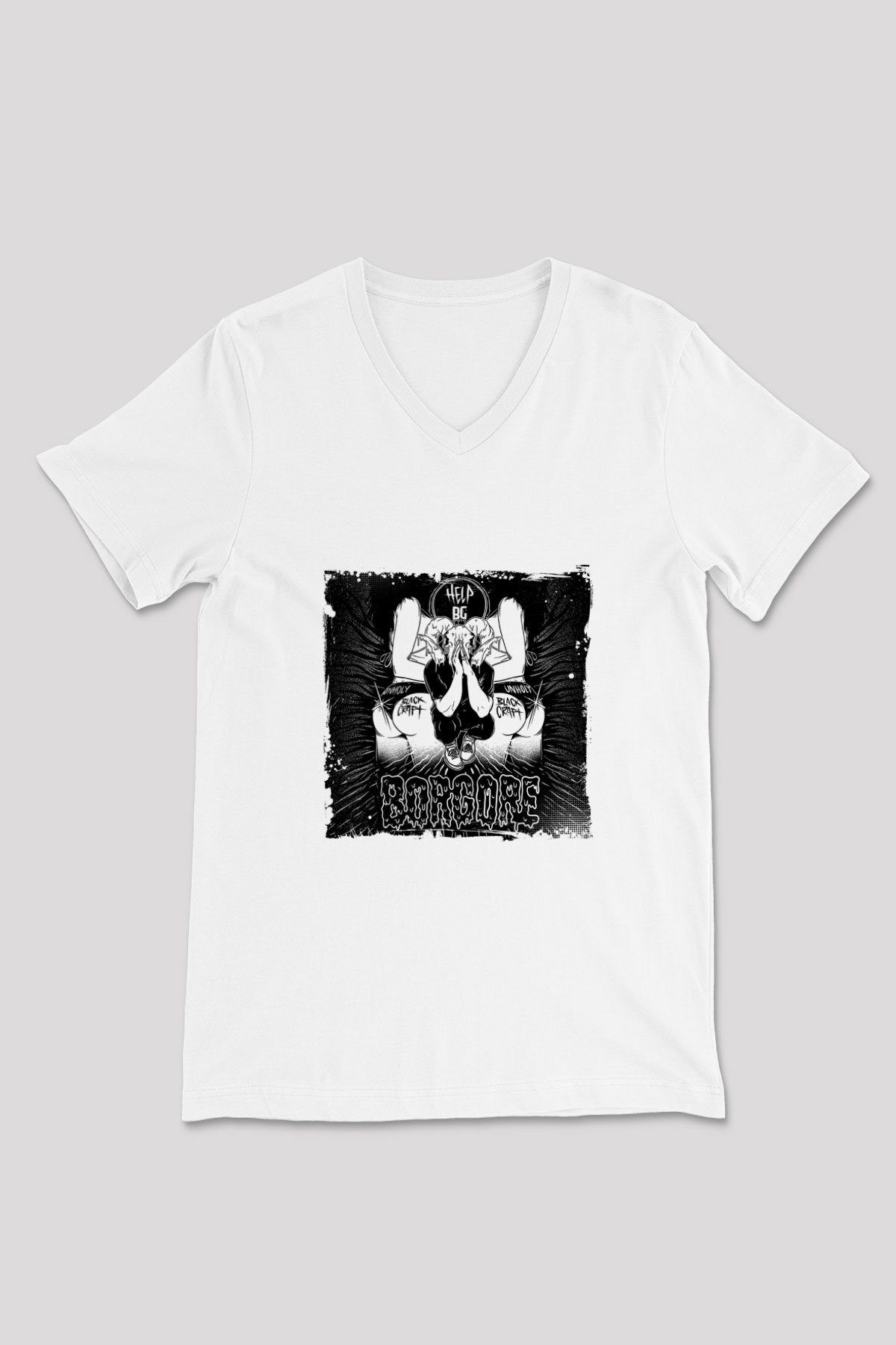 Borgore Baskılı Beyaz V Yaka Unisex Tişört