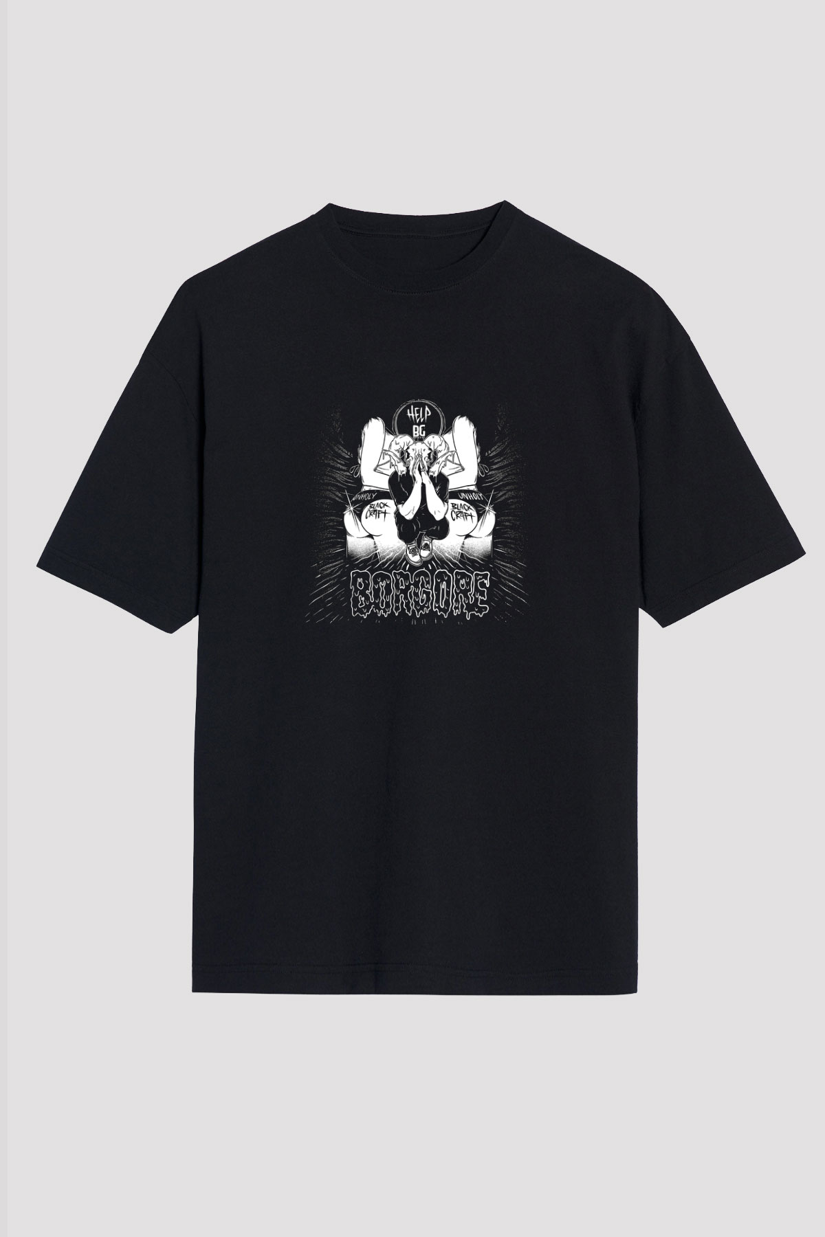 Borgore Baskılı Unisex Oversize Siyah Tişört