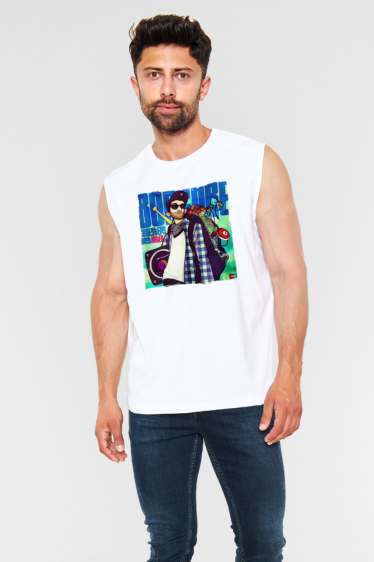 Borgore Beyaz Unisex Kolsuz Tişört