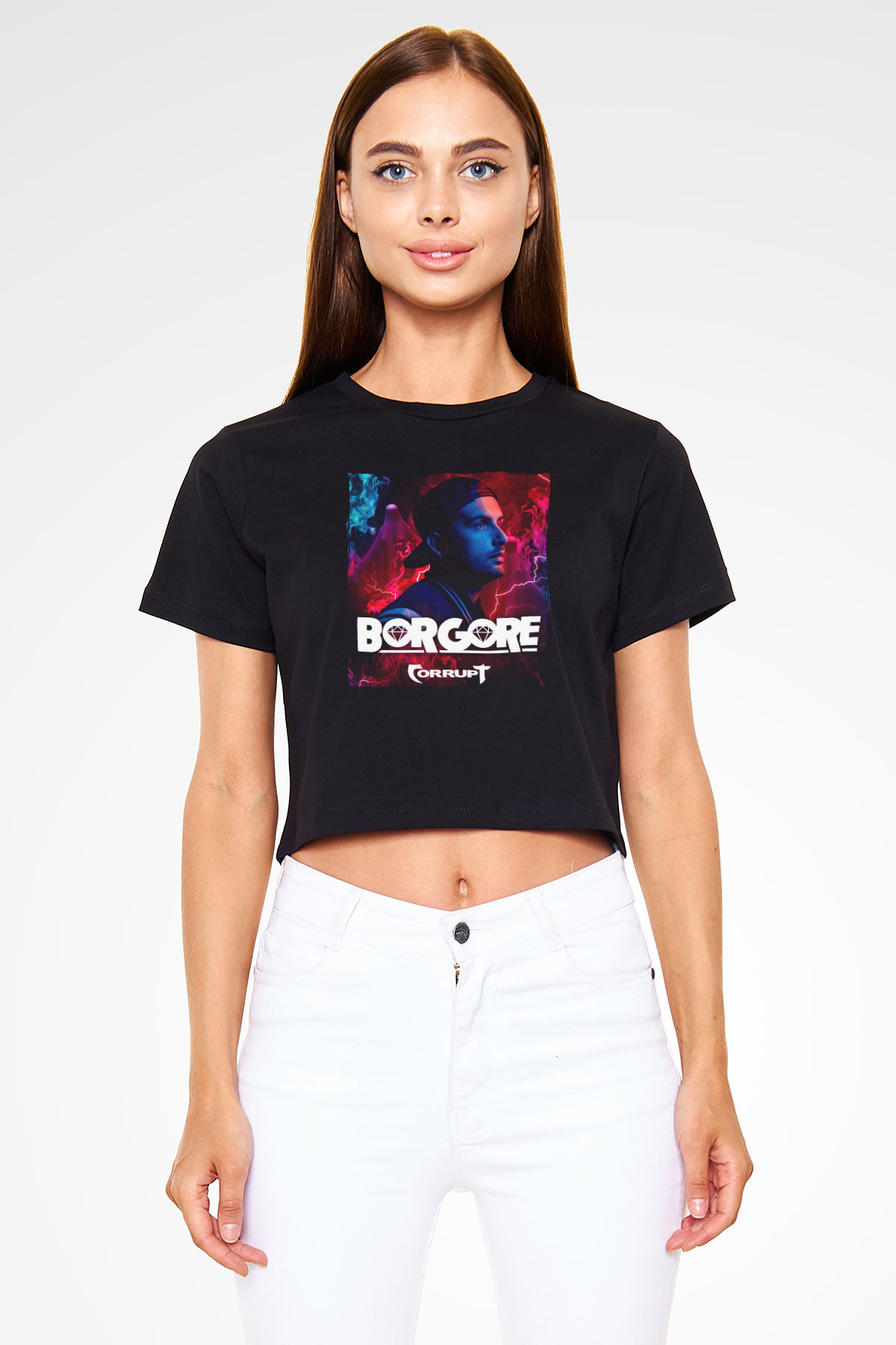 Borgore Siyah  Crop Top Tişört