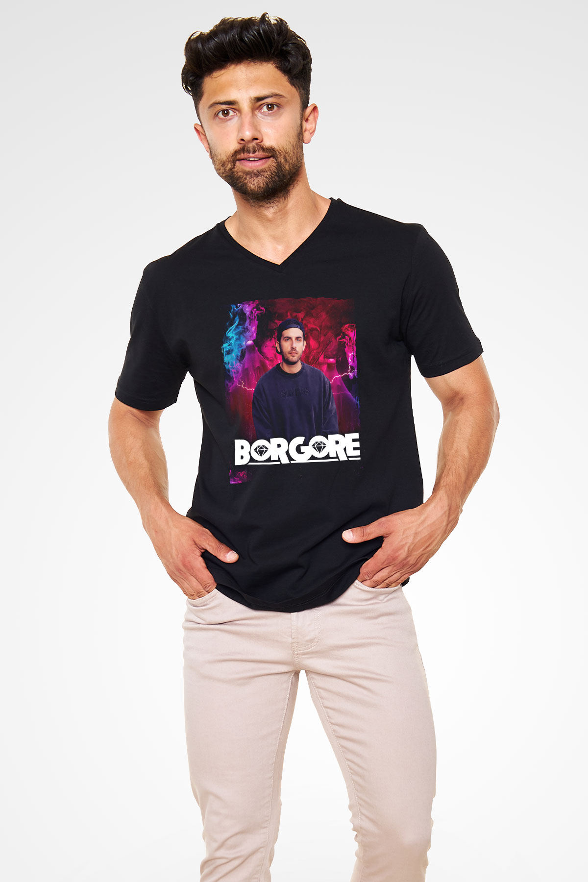 Borgore Siyah Unisex V Yaka Tişört