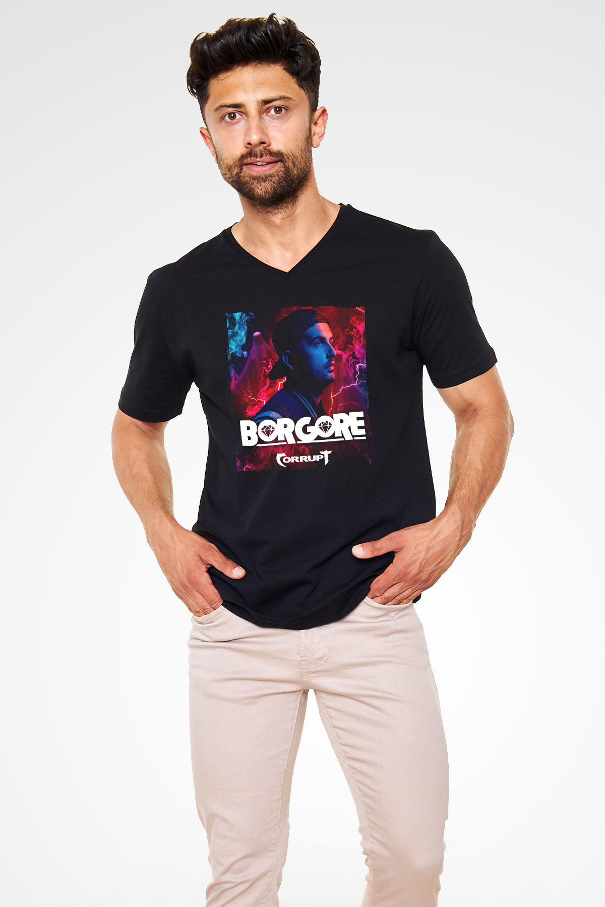 Borgore Siyah Unisex V Yaka Tişört