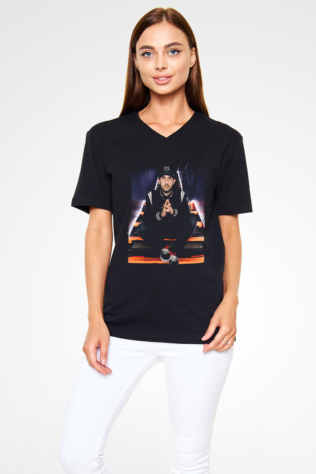 Borgore Siyah Unisex V Yaka Tişört