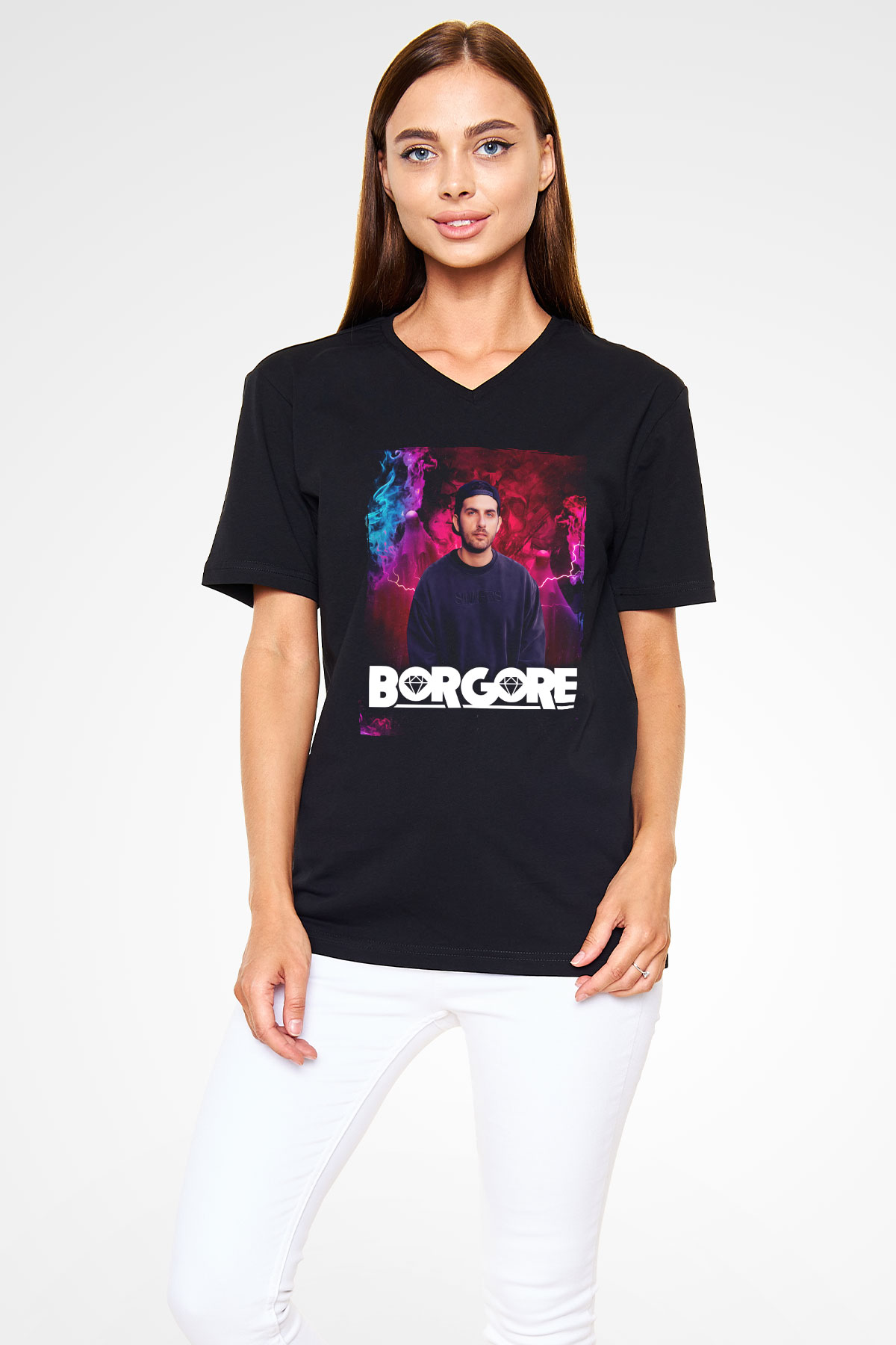 Borgore Siyah Unisex V Yaka Tişört