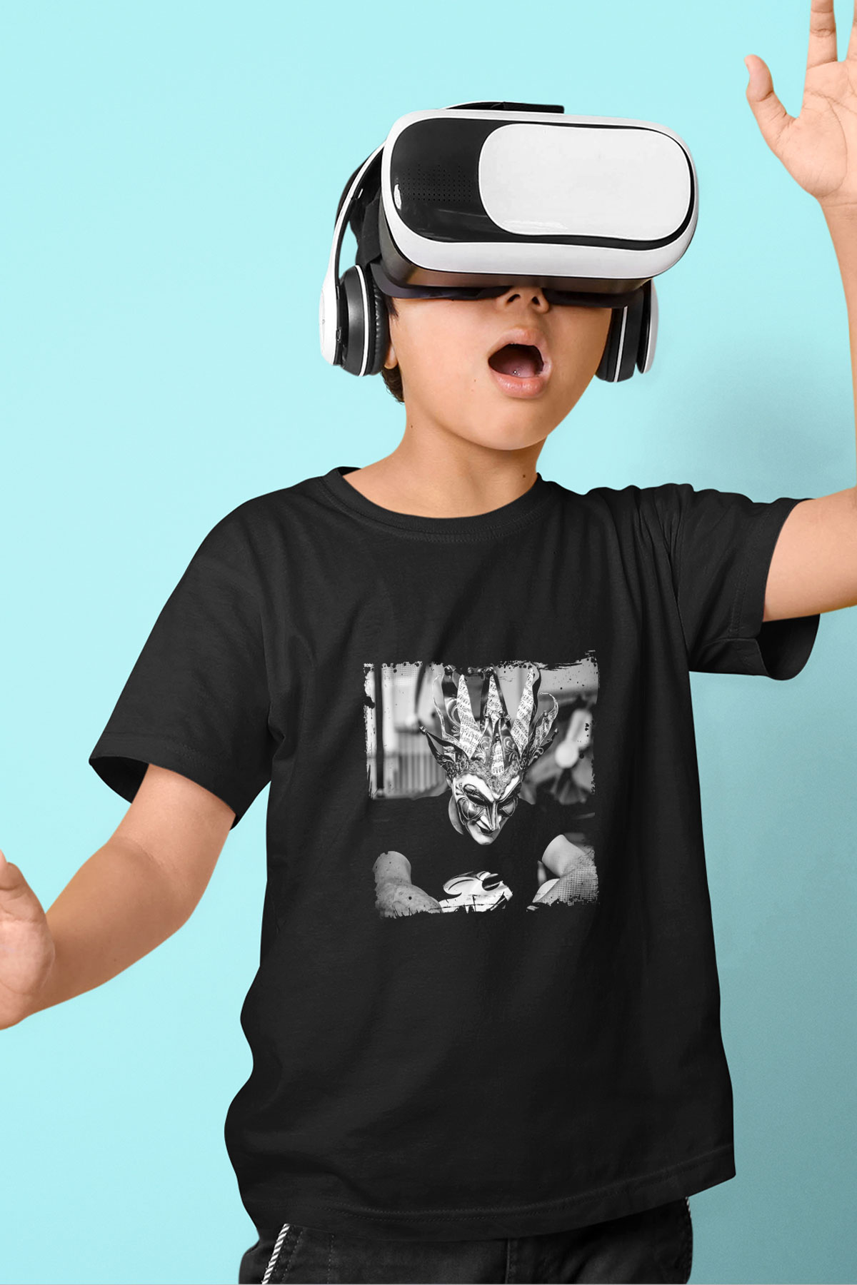 Boris Brejcha Baskılı Unisex Siyah Çocuk Tişört