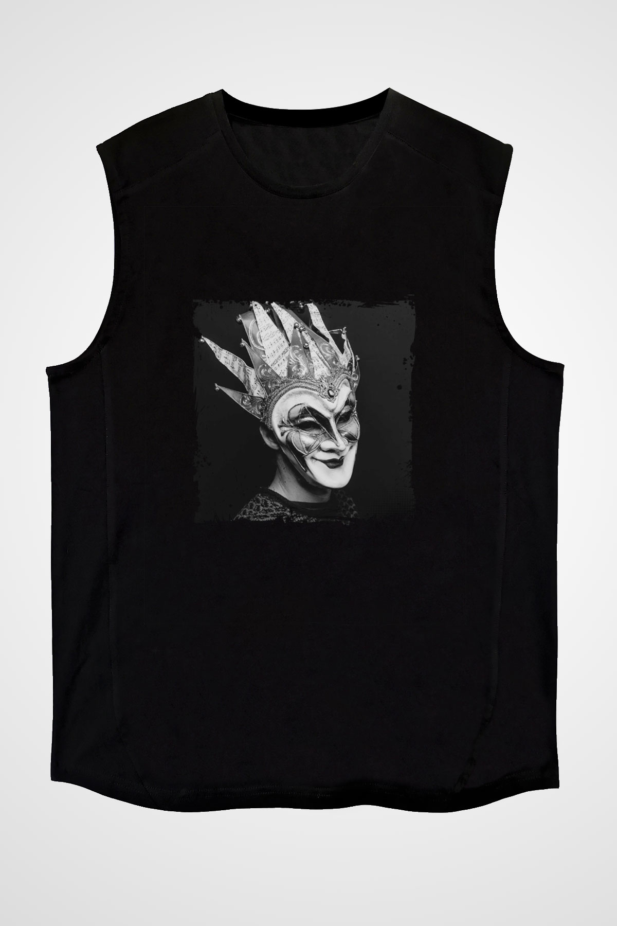 Boris Brejcha Baskılı Unisex Siyah Kolsuz Tişört