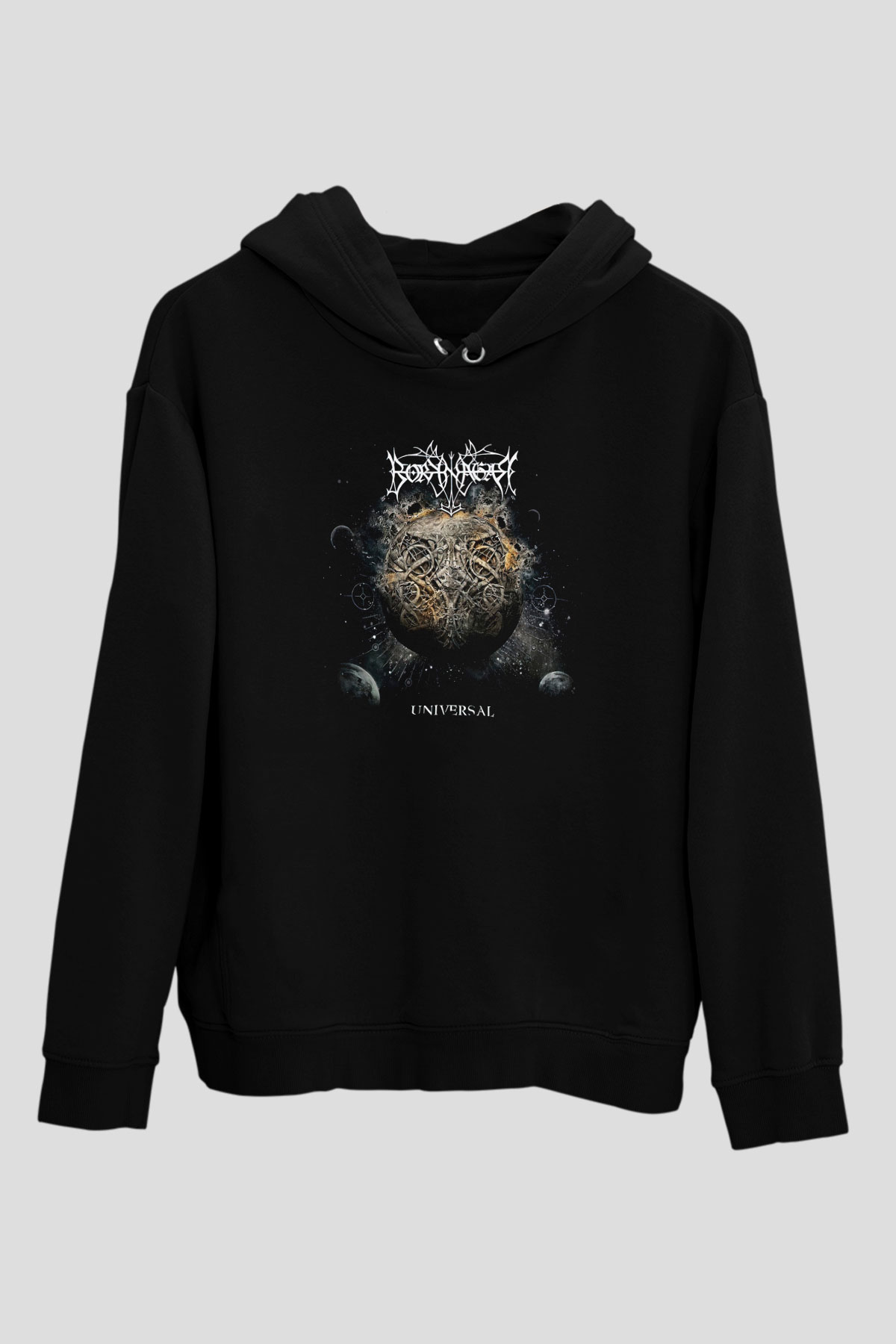 Borknagar Baskılı Unisex Siyah Kapüşonlu Sweatshirt