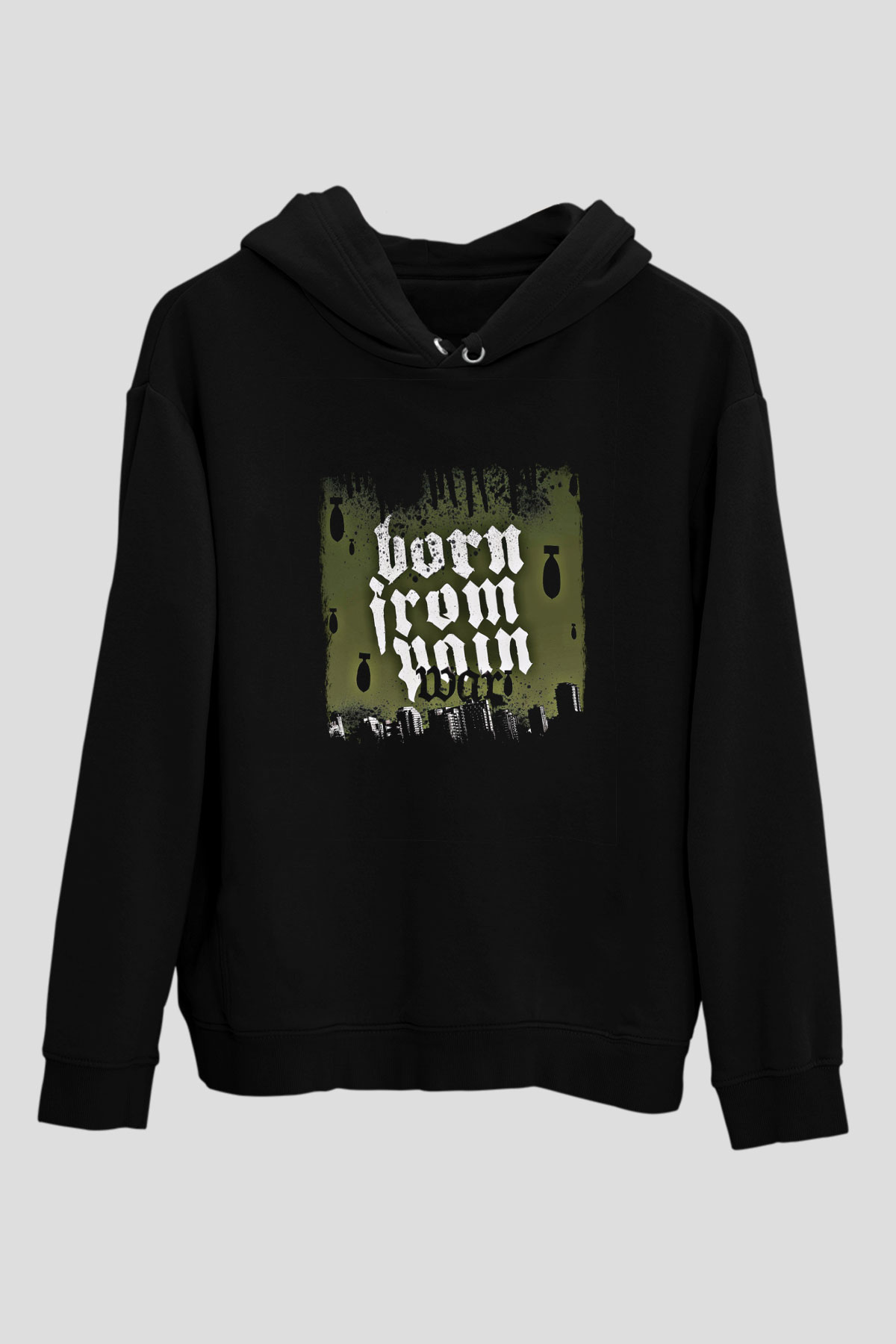 Born from Pain Baskılı Unisex Siyah Hoodie