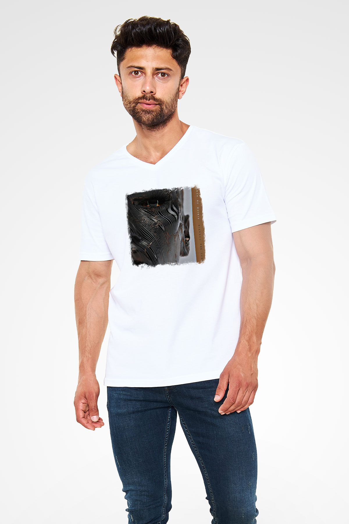 Born Of Osiris Baskılı Unisex Beyaz V Yaka Tişört