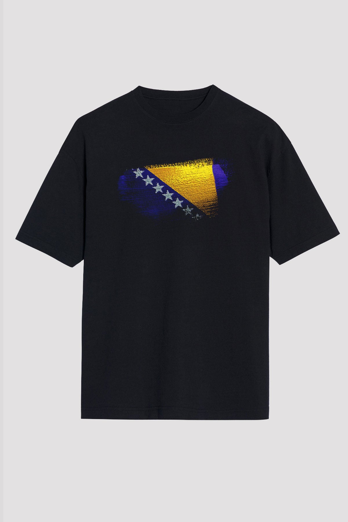 Bosna Hersek - Bosnia Herzegovina Bayrağı Baskılı Unisex Siyah Oversize Tişört
