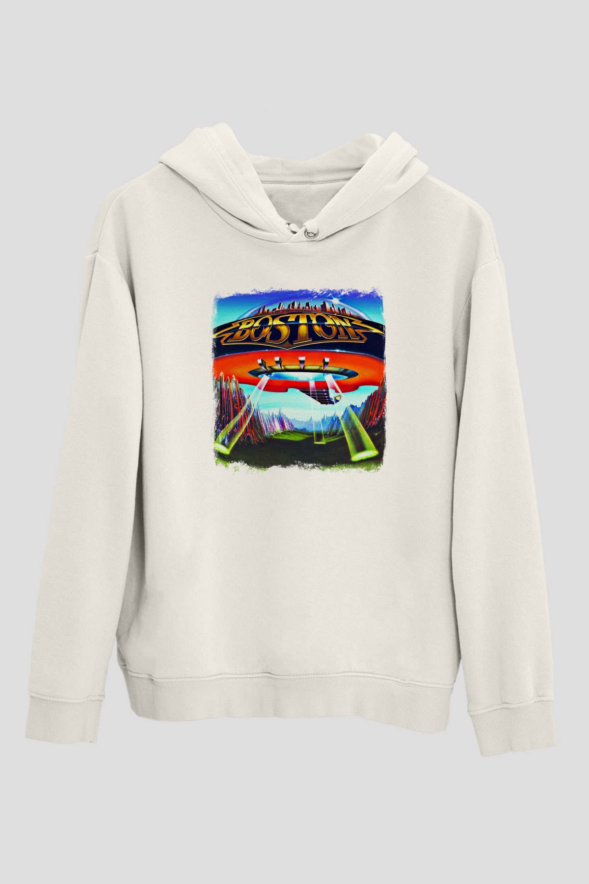 Boston Baskılı Unisex Beyaz Hoodie