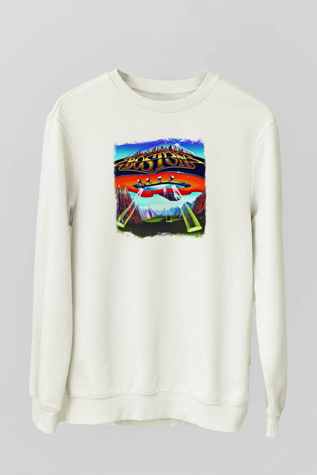 Boston Baskılı Unisex Beyaz Sweatshirt