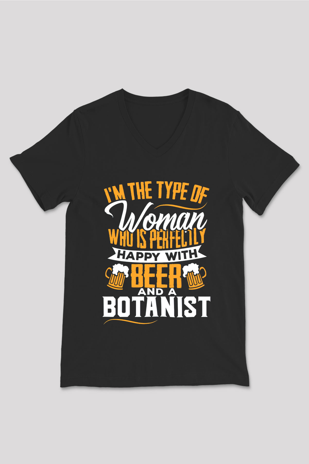 Botanikçi Siyah Unisex V Yaka Tişört