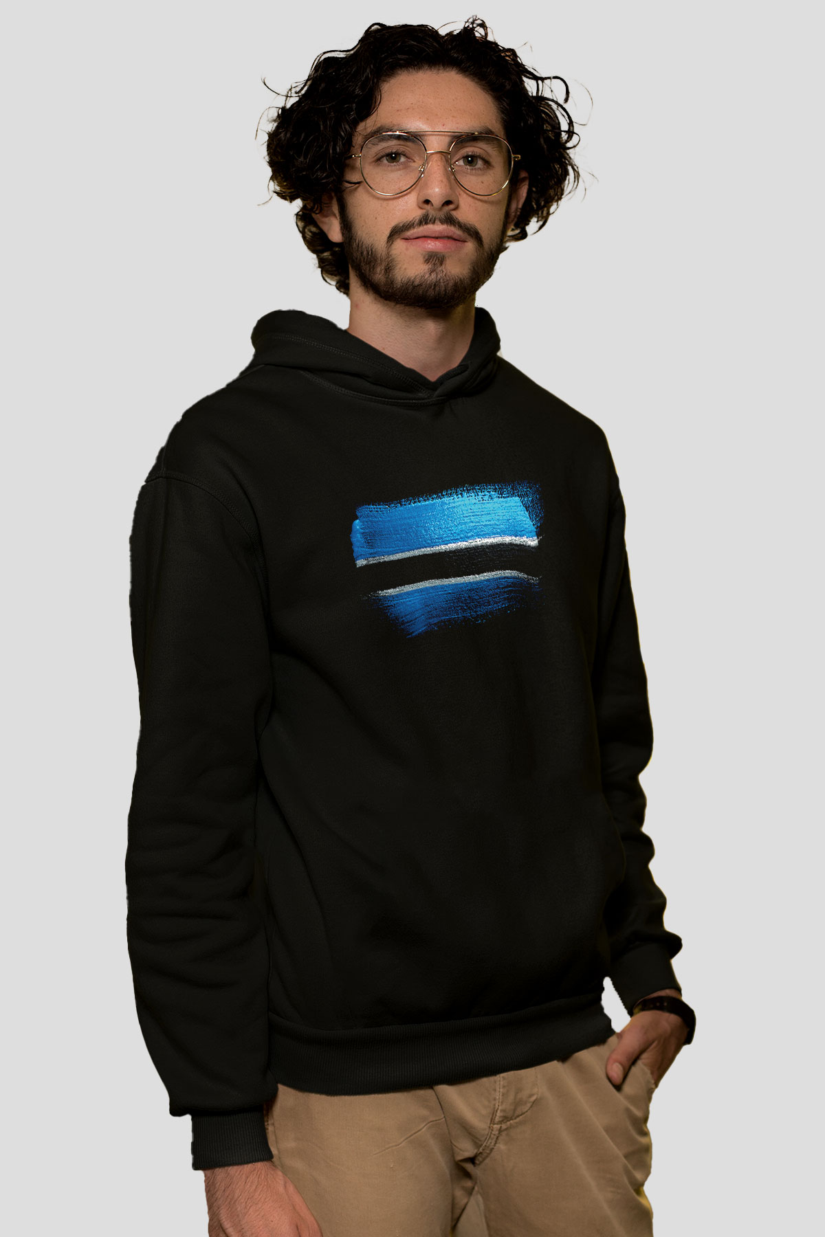 Botsvana - Botswana Bayrağı Baskılı Unisex Siyah Hoodie