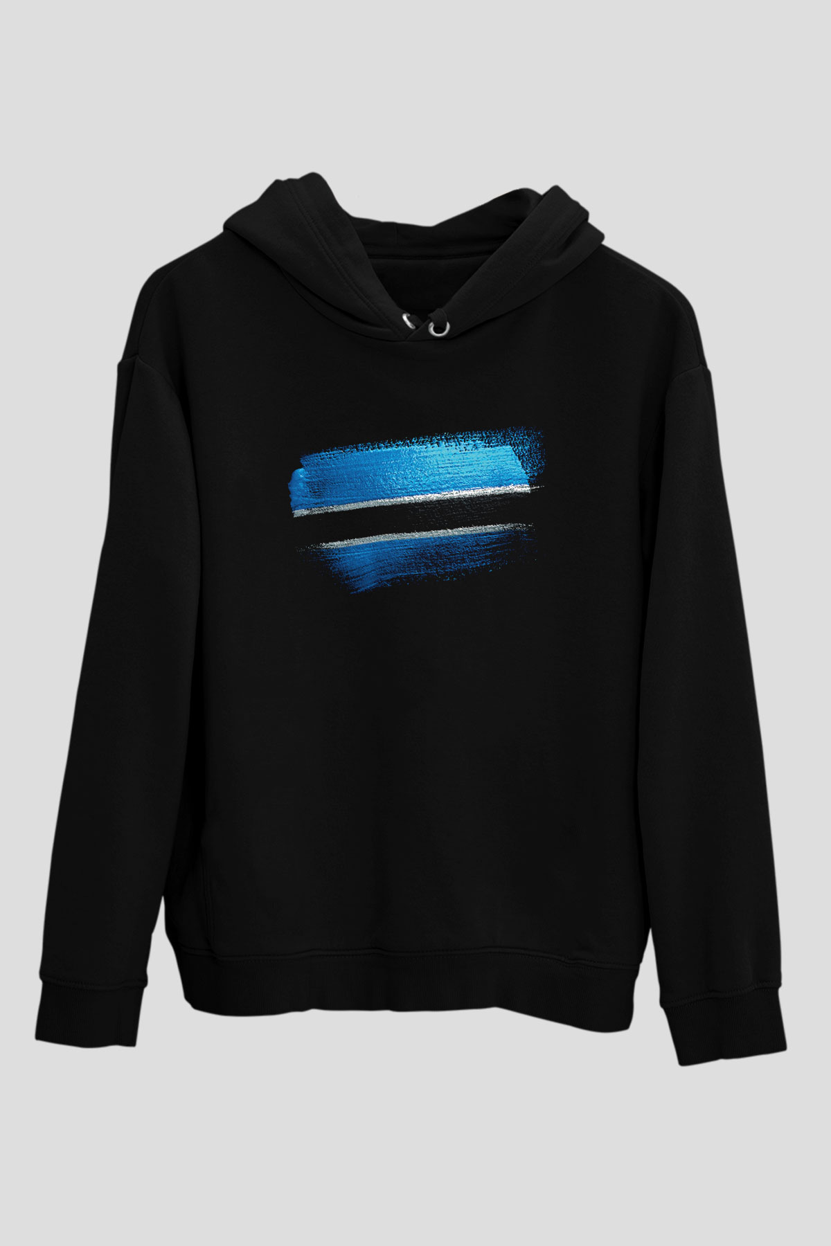 Botsvana - Botswana Bayrağı Baskılı Unisex Siyah Hoodie