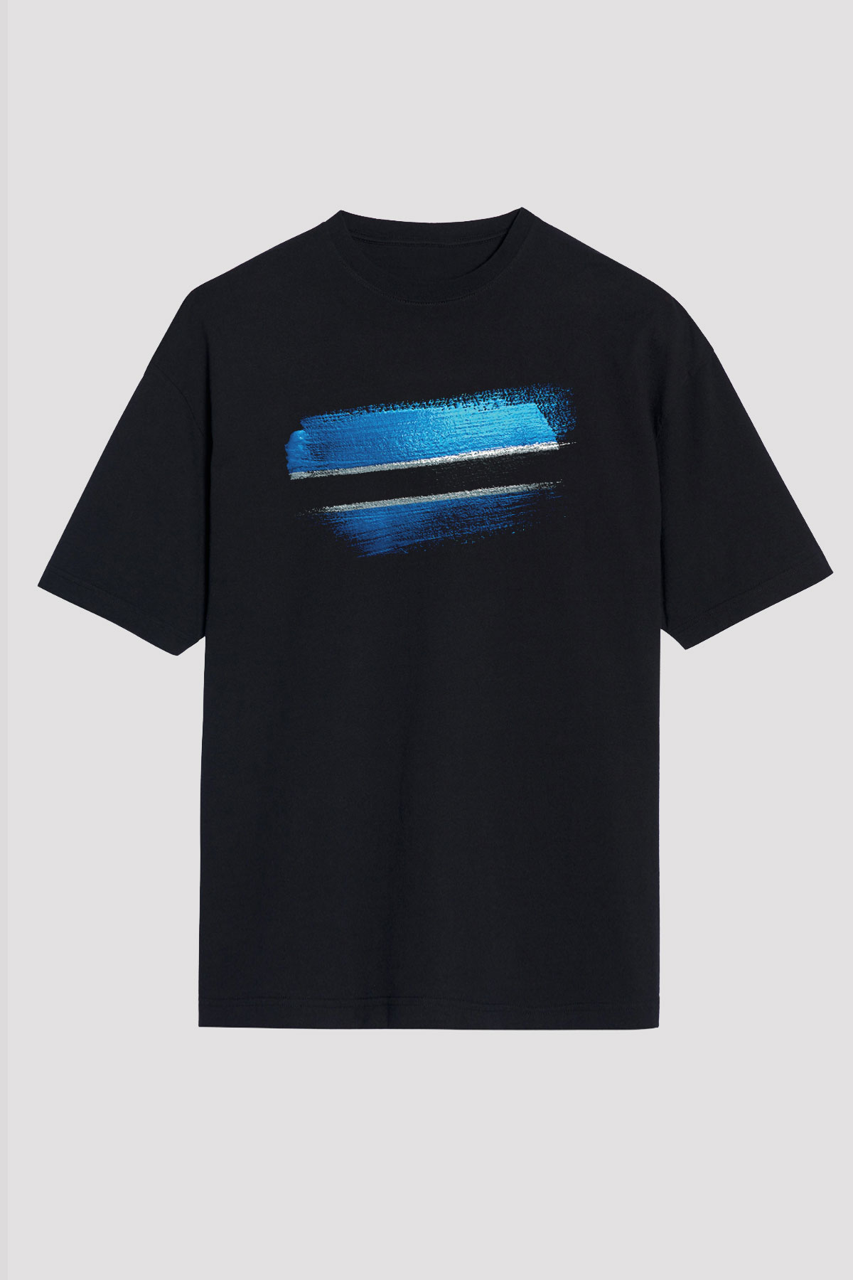 Botsvana - Botswana Bayrağı Baskılı Unisex Siyah Oversize Tişört