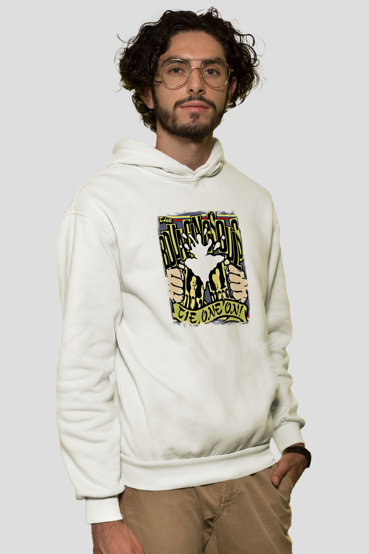 Bouncing Souls Baskılı Unisex Beyaz Hoodie