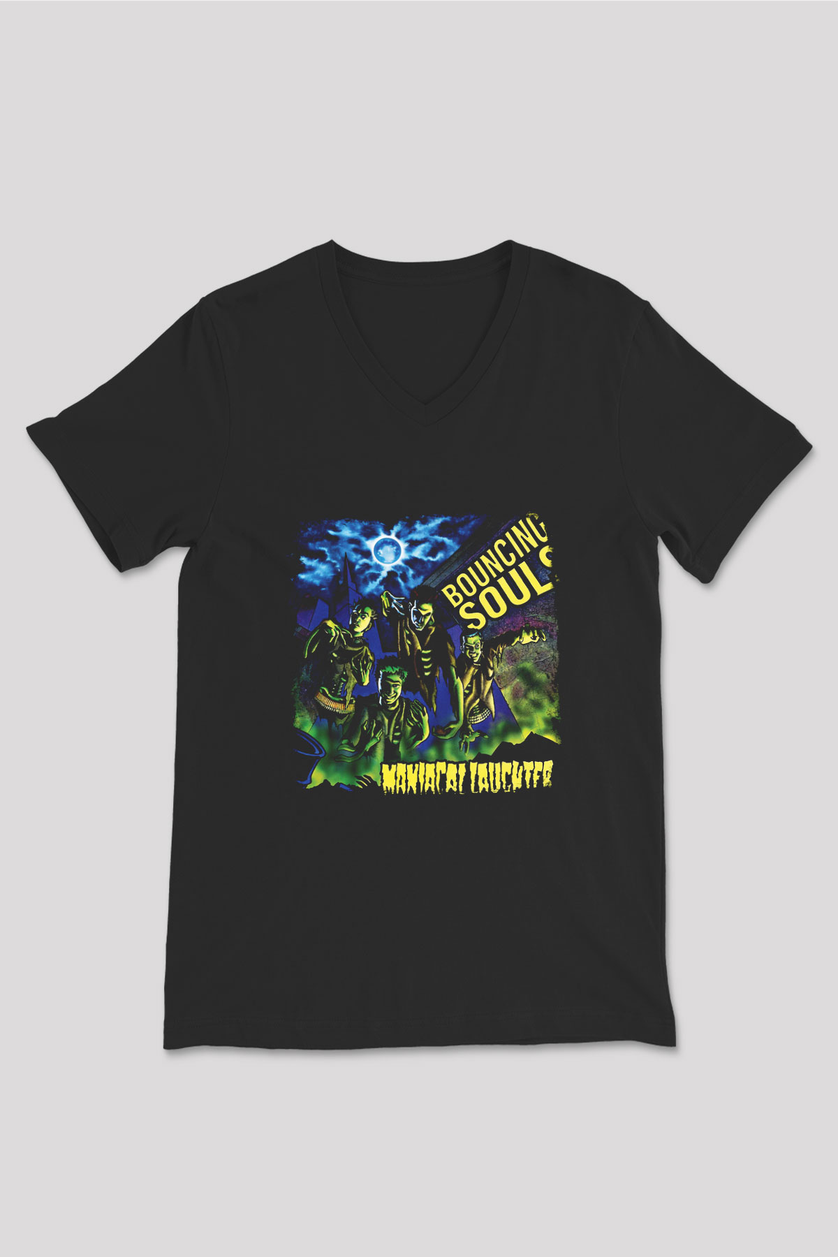 Bouncing Souls Baskılı Unisex Siyah V Yaka Tişört