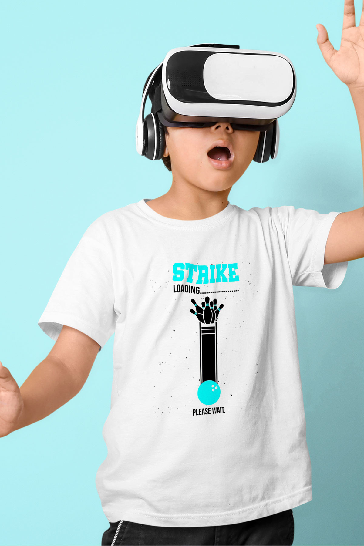 Bovling Baskılı Unisex Beyaz Çocuk Tişört - Tshirt