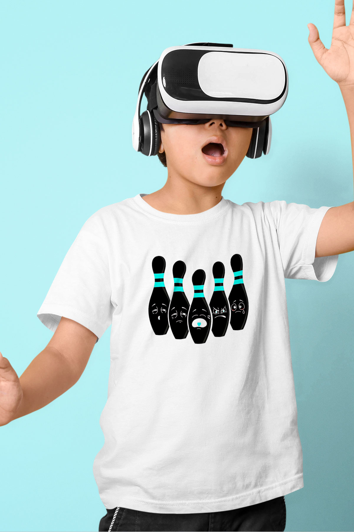 Bovling Baskılı Unisex Beyaz Çocuk Tişört - Tshirt