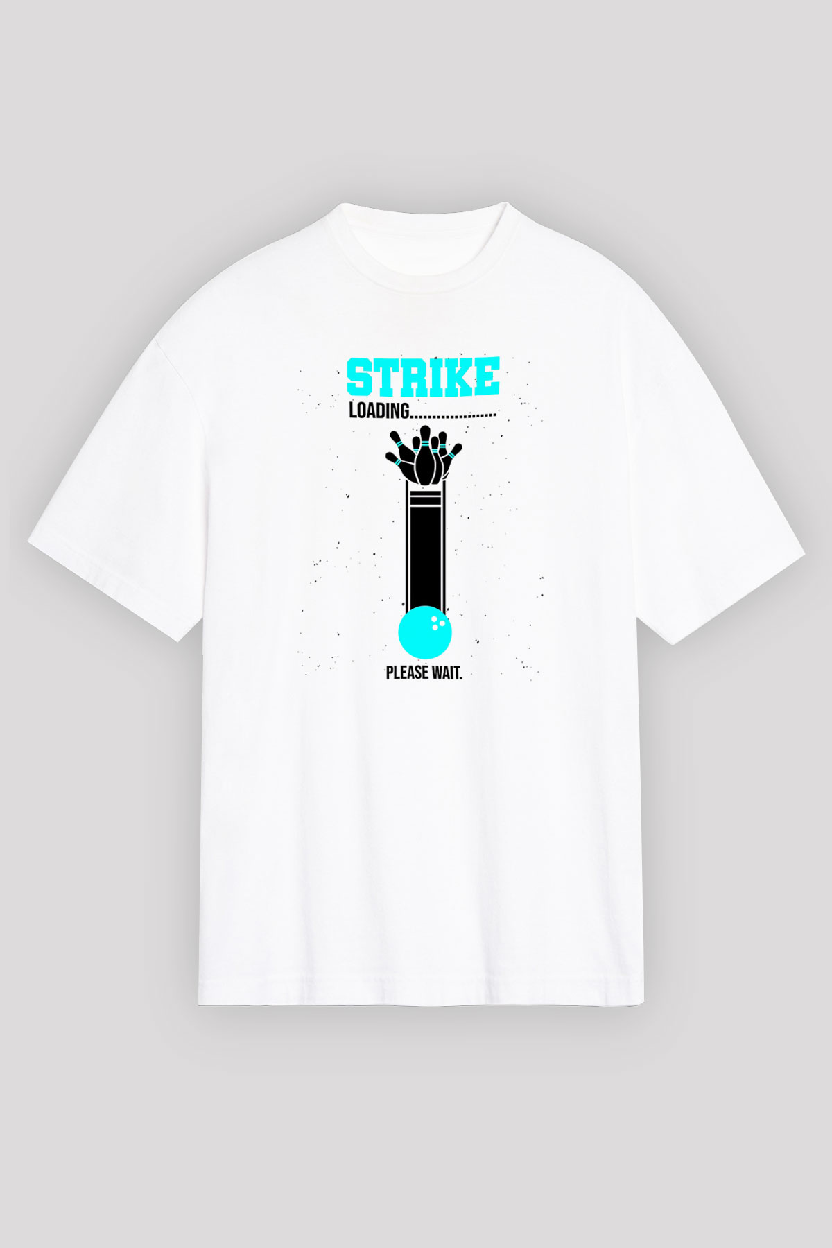 Bovling Baskılı Unisex Beyaz Oversize Tişört - Tshirt