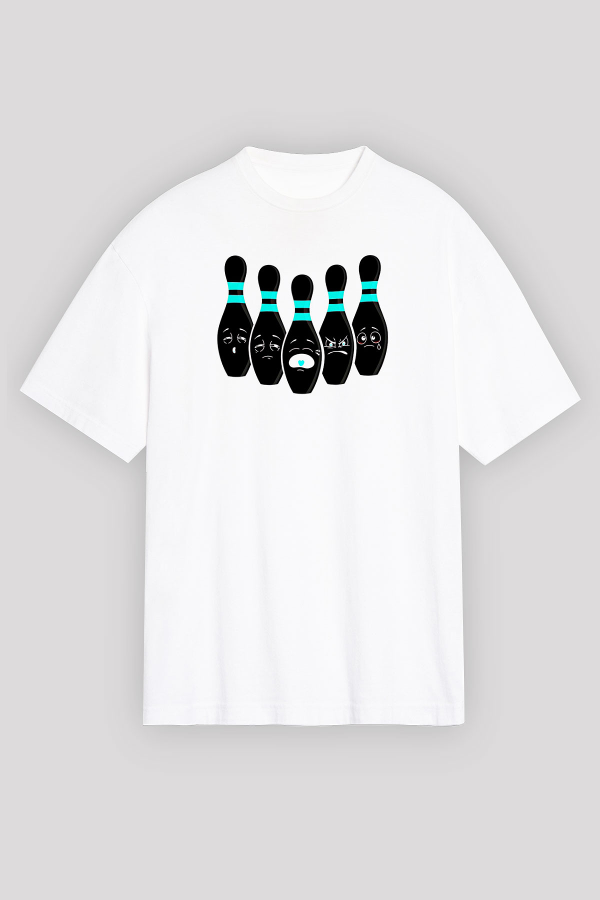 Bovling Baskılı Unisex Beyaz Oversize Tişört - Tshirt