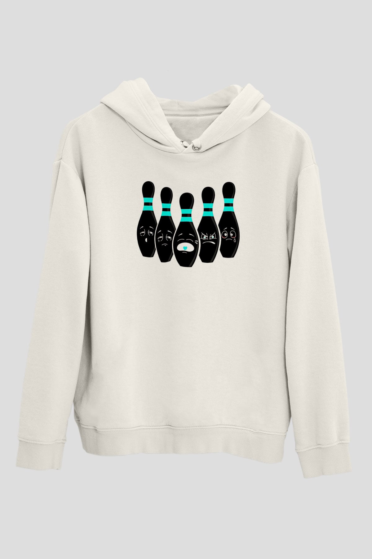 Bovling Baskılı Unisex Ekru Hoodie