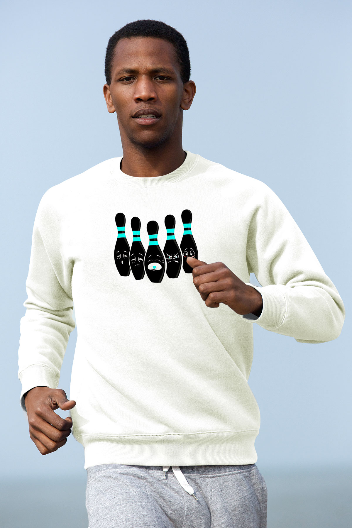 Bovling Baskılı Unisex Ekru Sweatshirt