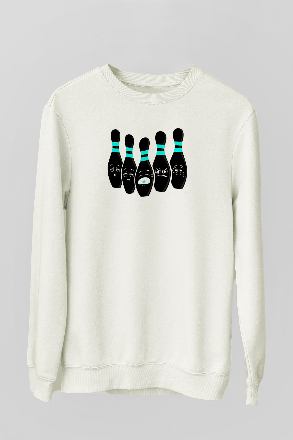 Bovling Baskılı Unisex Ekru Sweatshirt