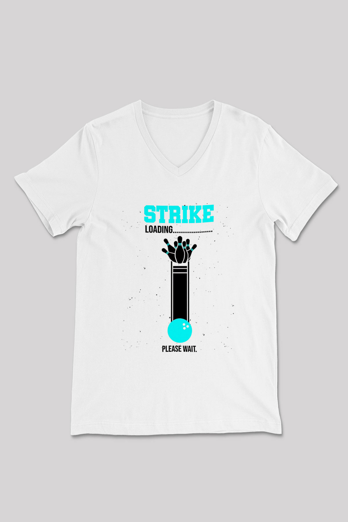 Bovling Baskılı Unisex V Yaka Tişört - Tshirt