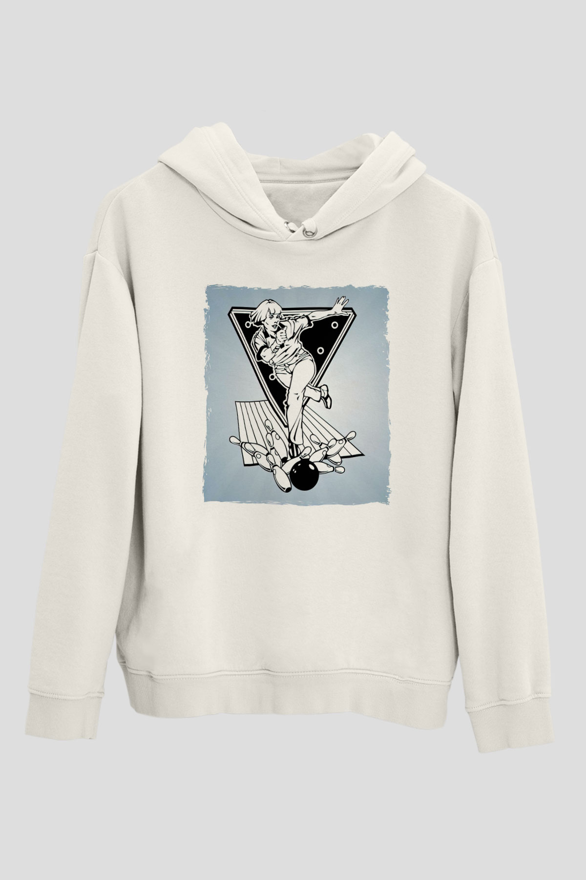Bovling Beyaz Unisex Kapüşonlu Sweatshirt