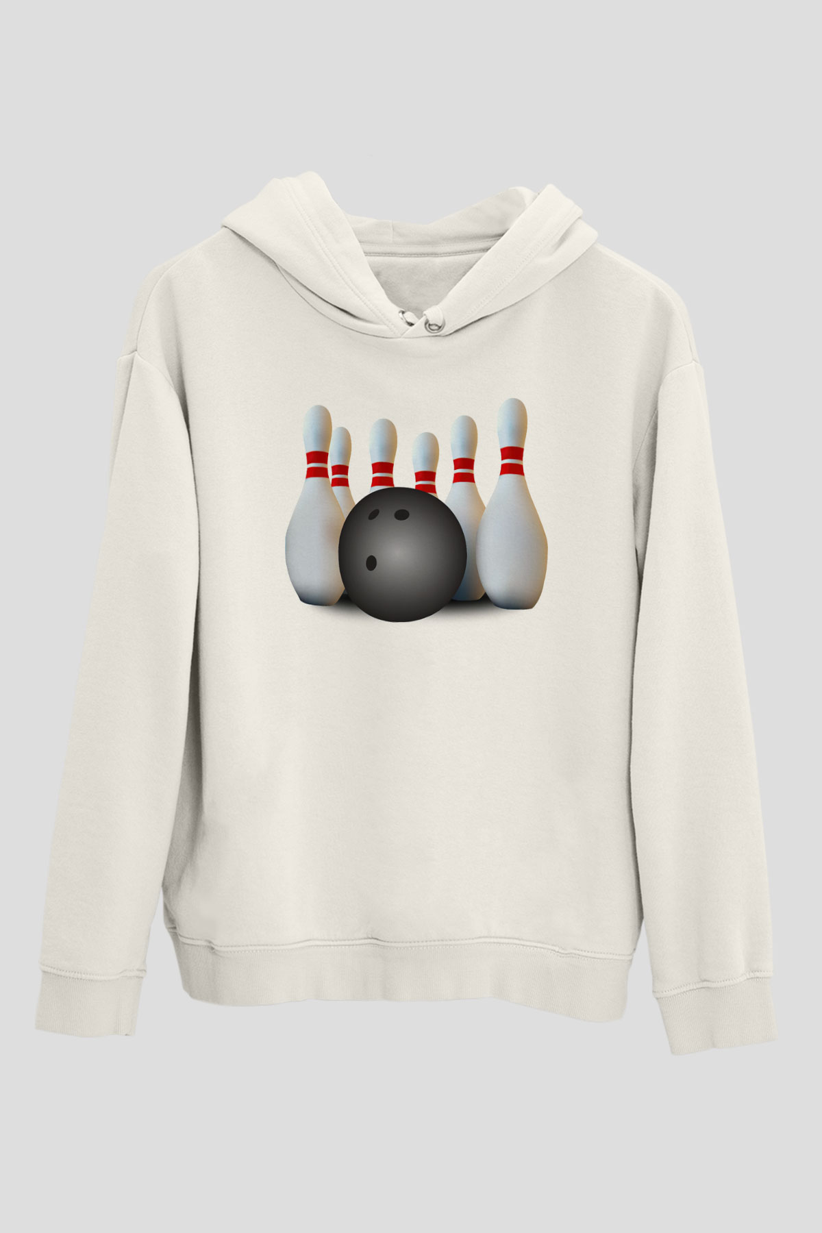 Bovling Beyaz Unisex Kapüşonlu Sweatshirt