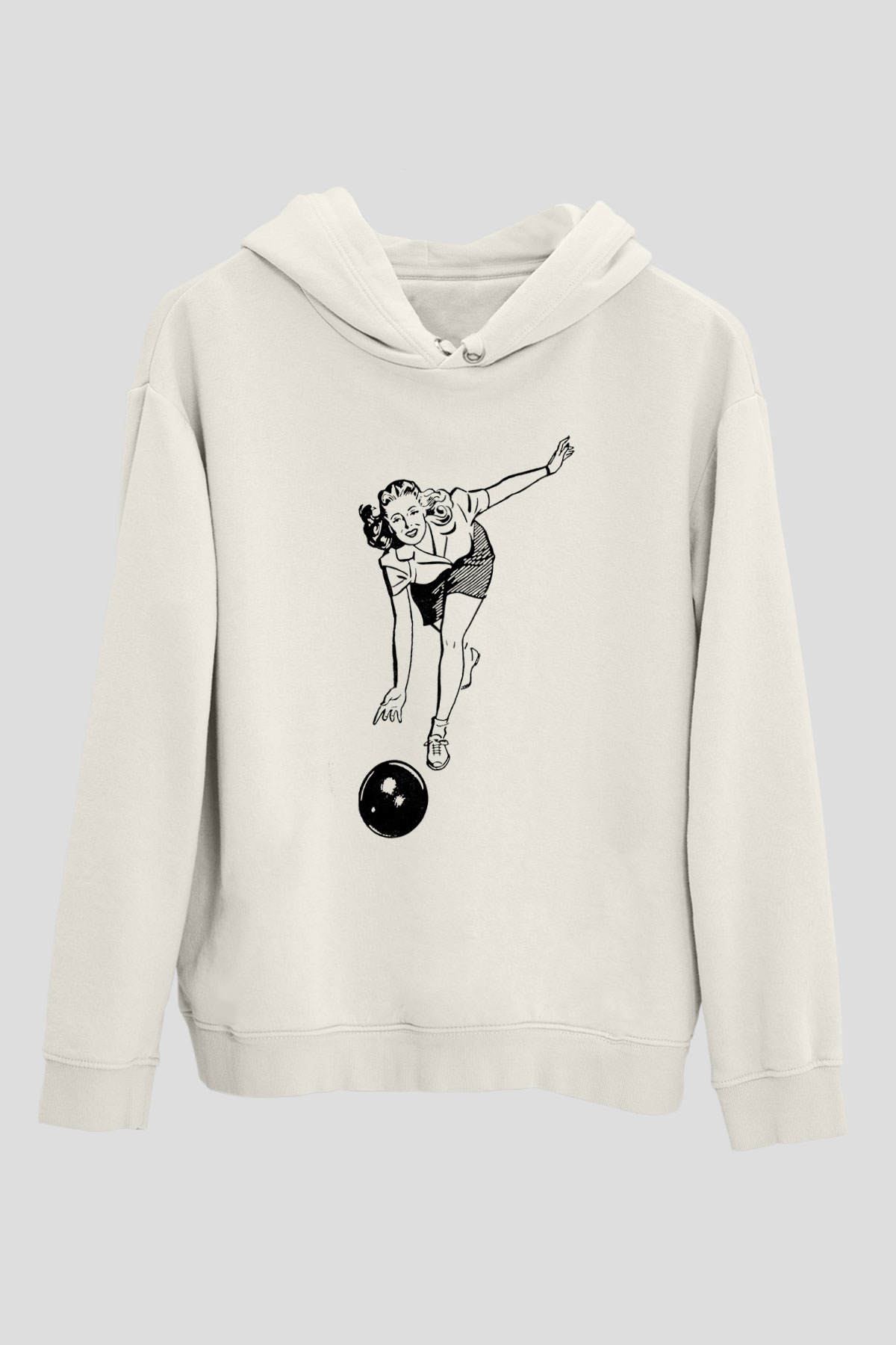 Bovling Beyaz Unisex Kapüşonlu Sweatshirt