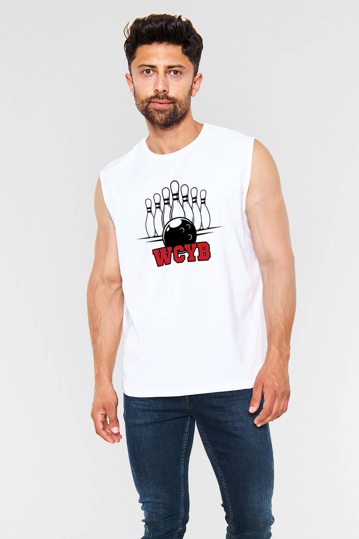 Bovling Beyaz Unisex Kolsuz Tişört