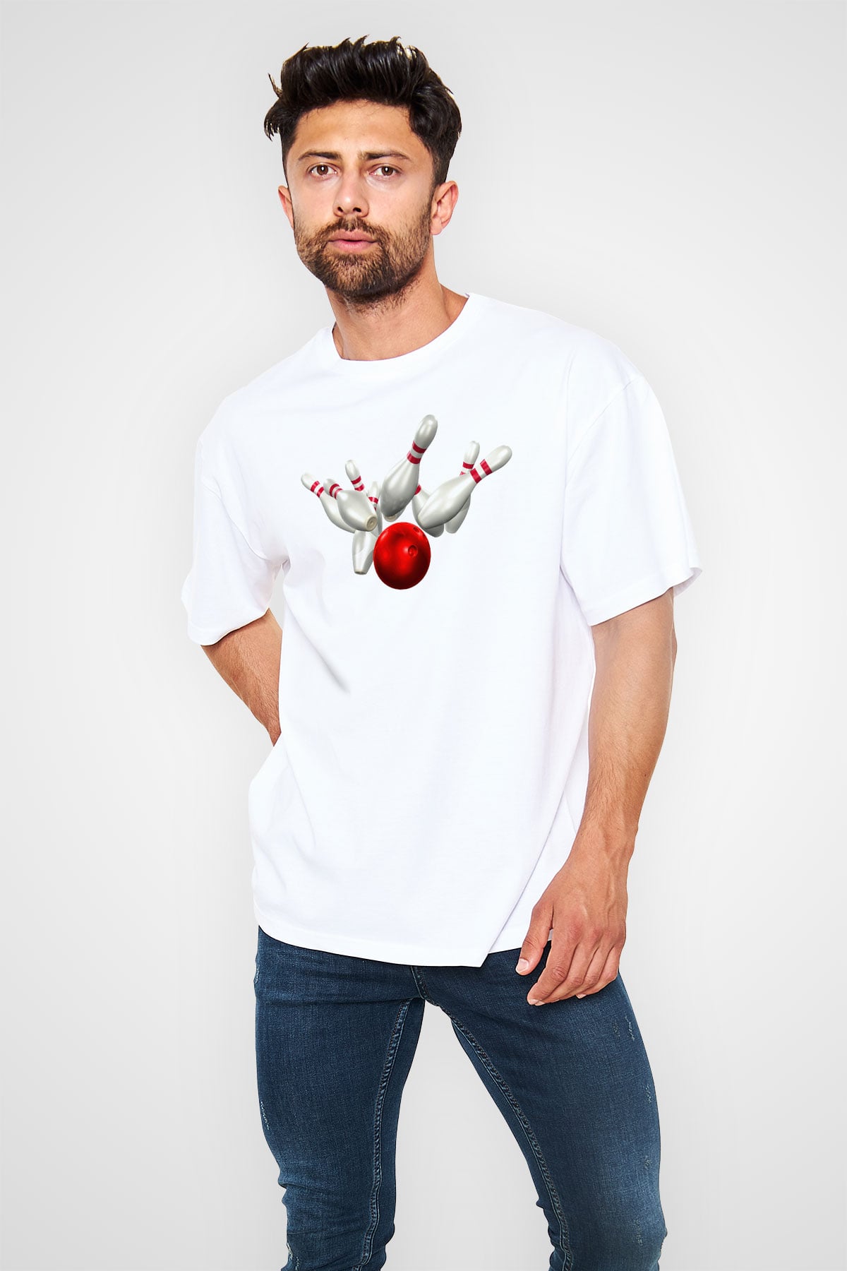 Bovling Beyaz Oversize Tişört Oversize T-shirt - TişörtFabrikası