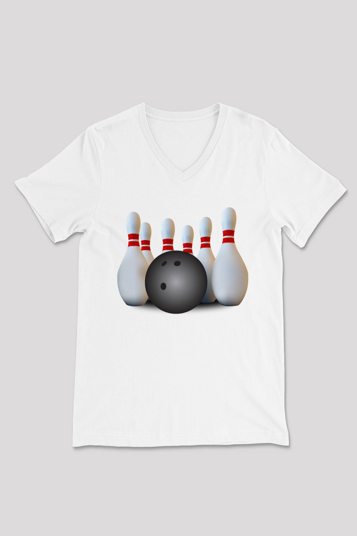 Bovling Beyaz Unisex V Yaka Tişört
