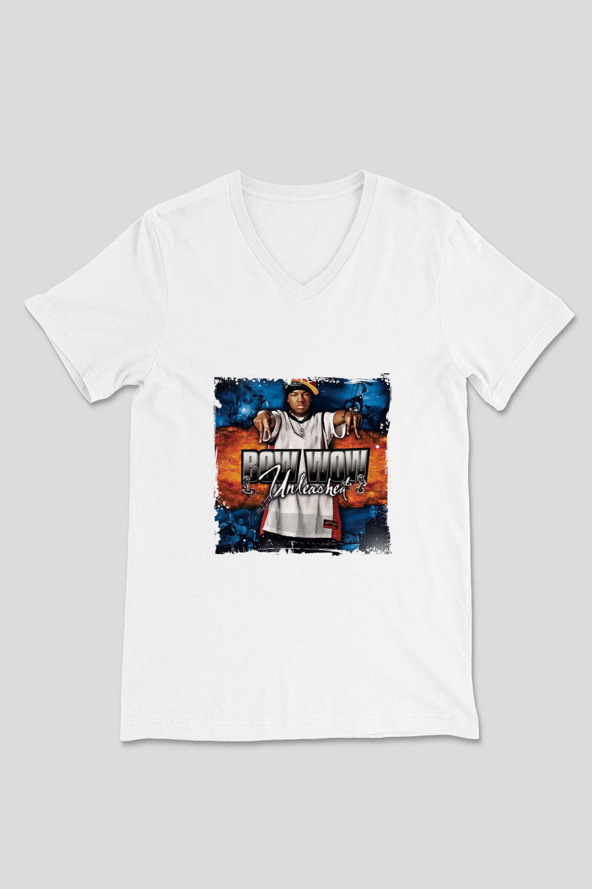 Bow Wow Baskılı Beyaz V Yaka Unisex Tişört