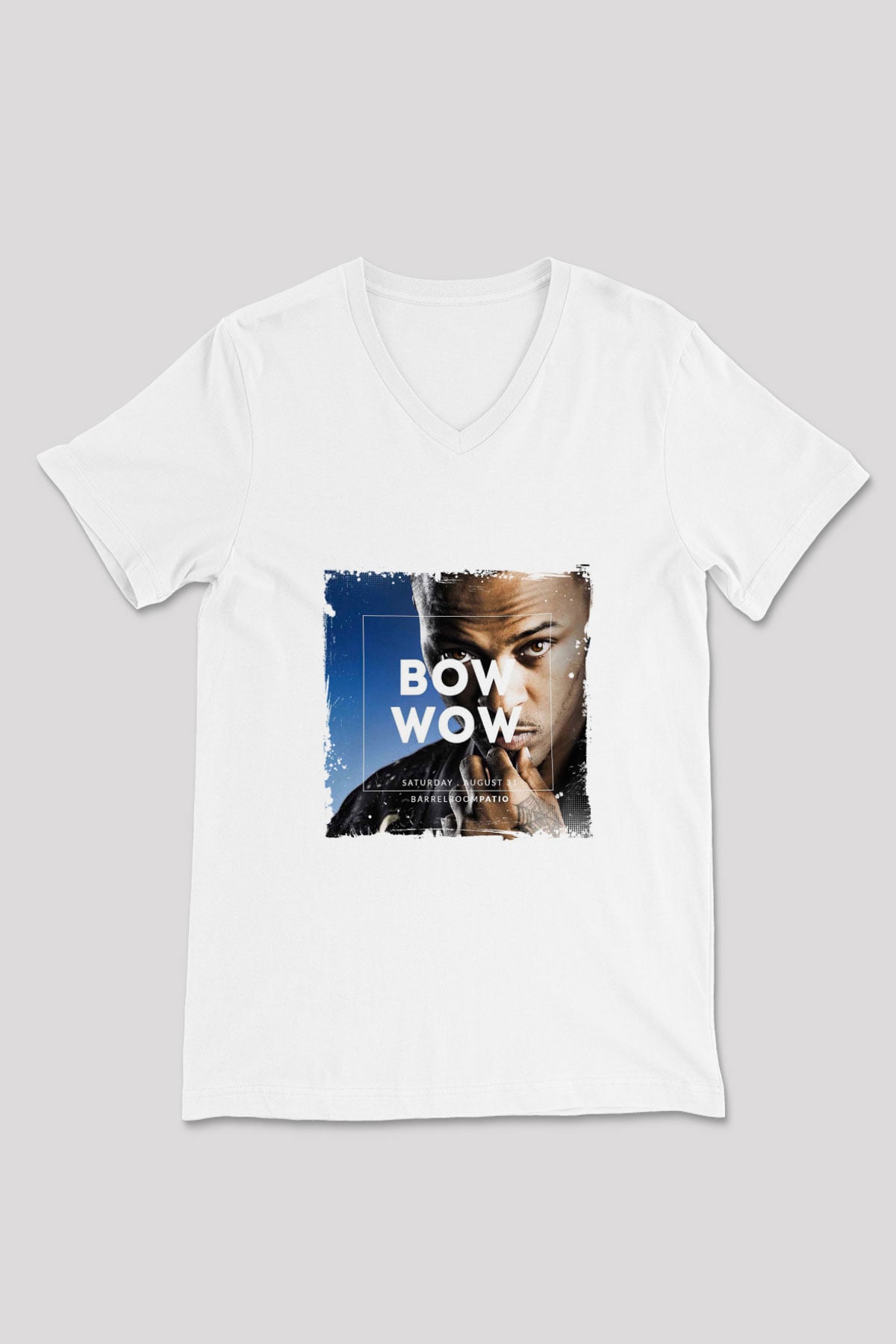 Bow Wow Baskılı Beyaz V Yaka Unisex Tişört