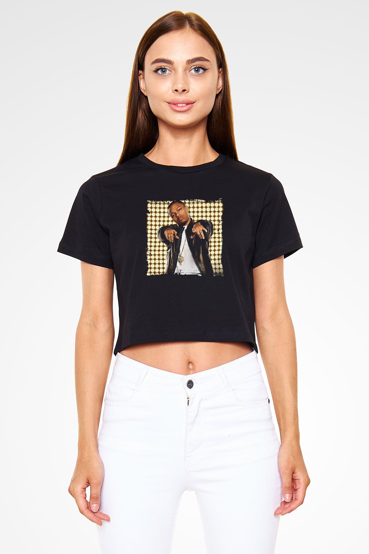 Bow Wow Baskılı Crop Top Siyah Kadın Tişört
