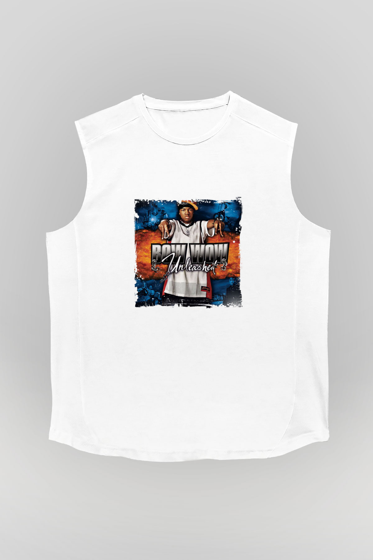 Bow Wow Baskılı Unisex Beyaz Kolsuz Tişört