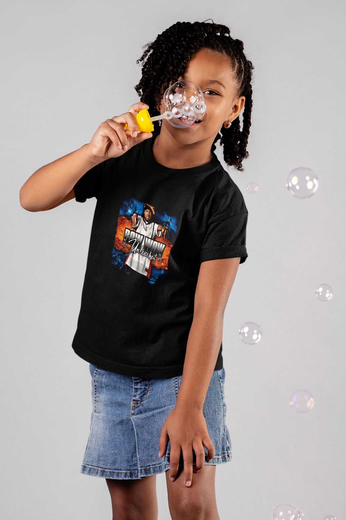 Bow Wow Baskılı Unisex Siyah Çocuk Tişört