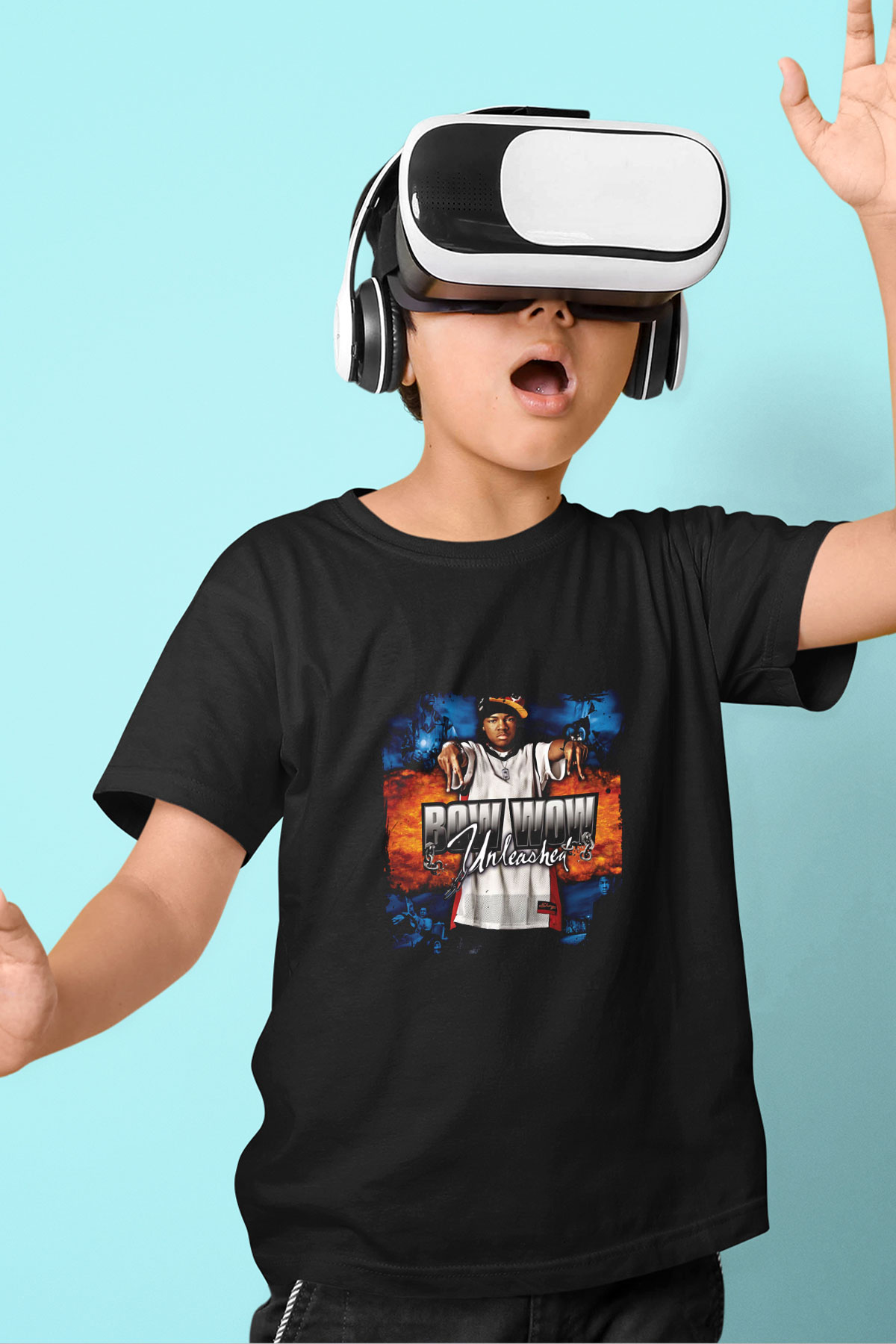Bow Wow Baskılı Unisex Siyah Çocuk Tişört