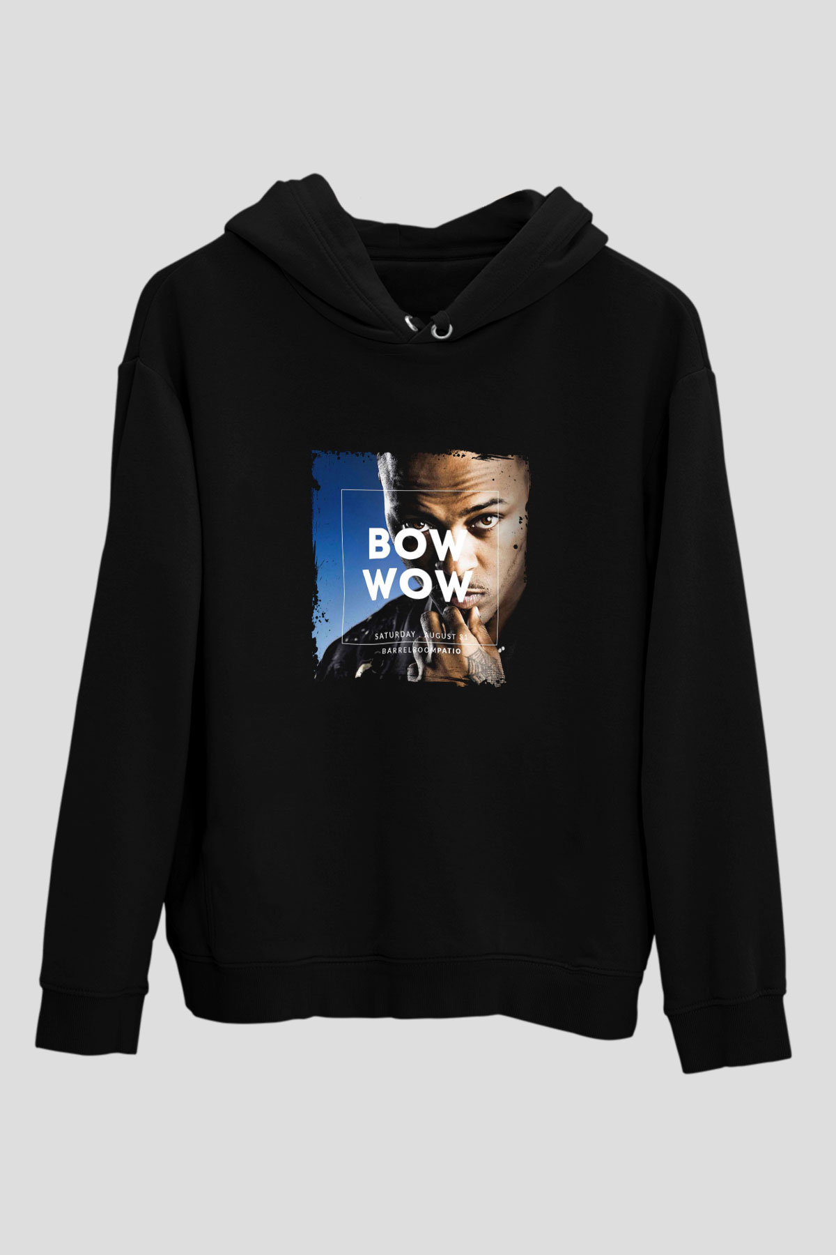 Bow Wow Baskılı Unisex Siyah Hoodie