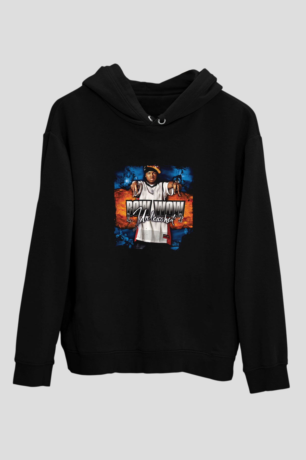 Bow Wow Baskılı Unisex Siyah Hoodie
