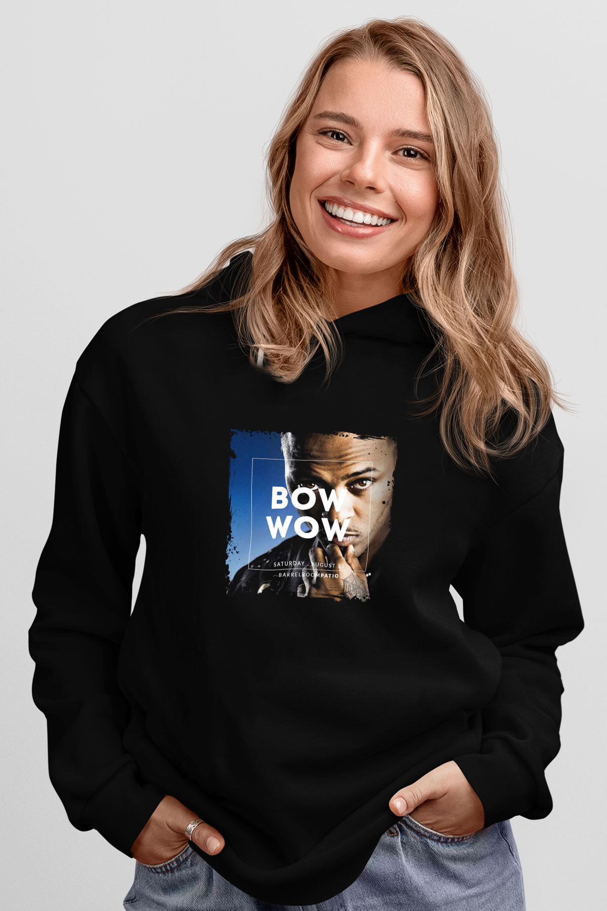 Bow Wow Baskılı Unisex Siyah Hoodie