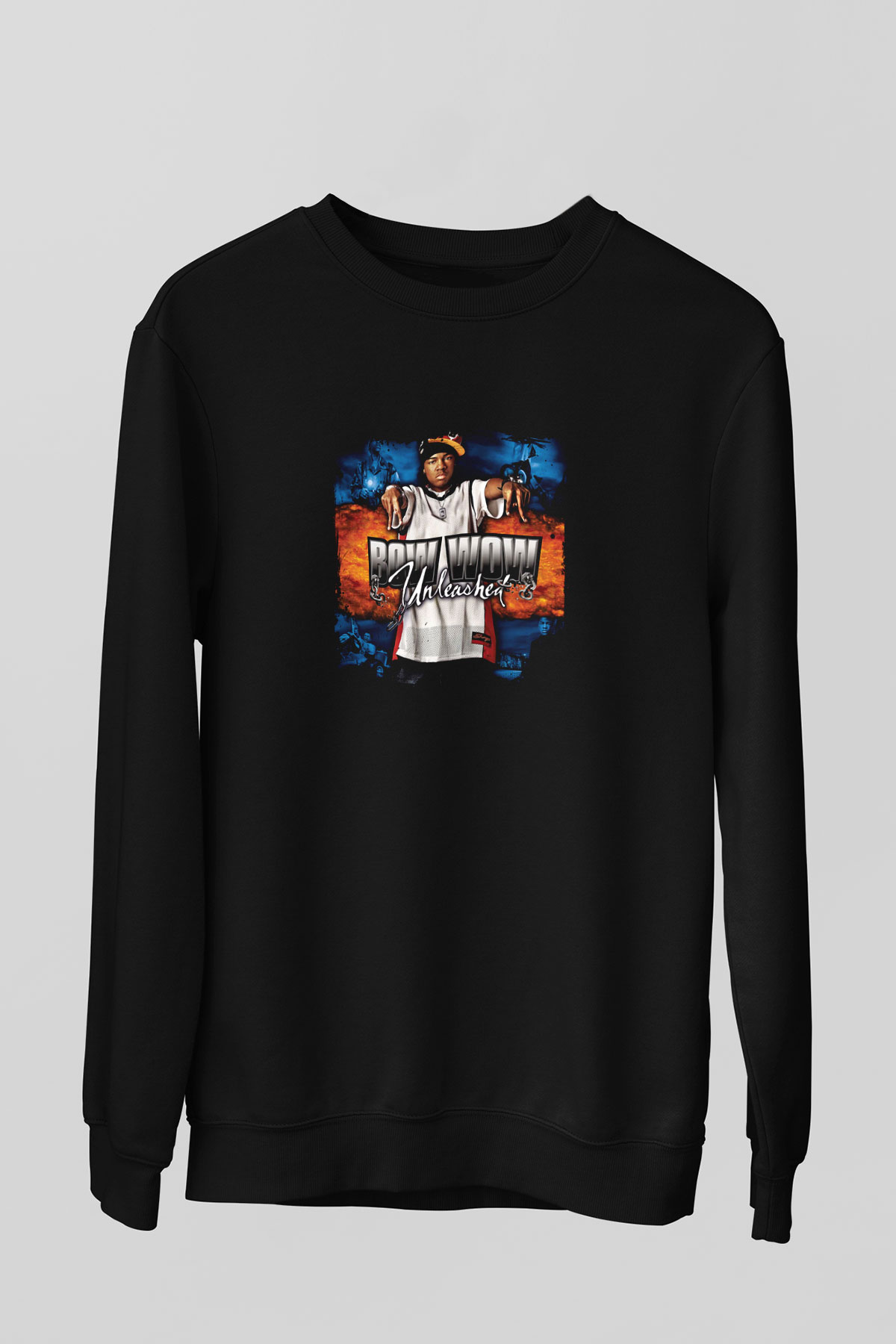 Bow Wow Baskılı Unisex Siyah Sweatshirt