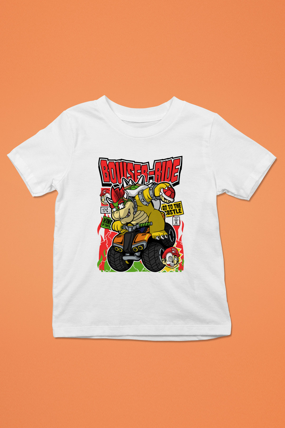 Bowser Ride Baskılı Unisex Beyaz Çocuk Tişört