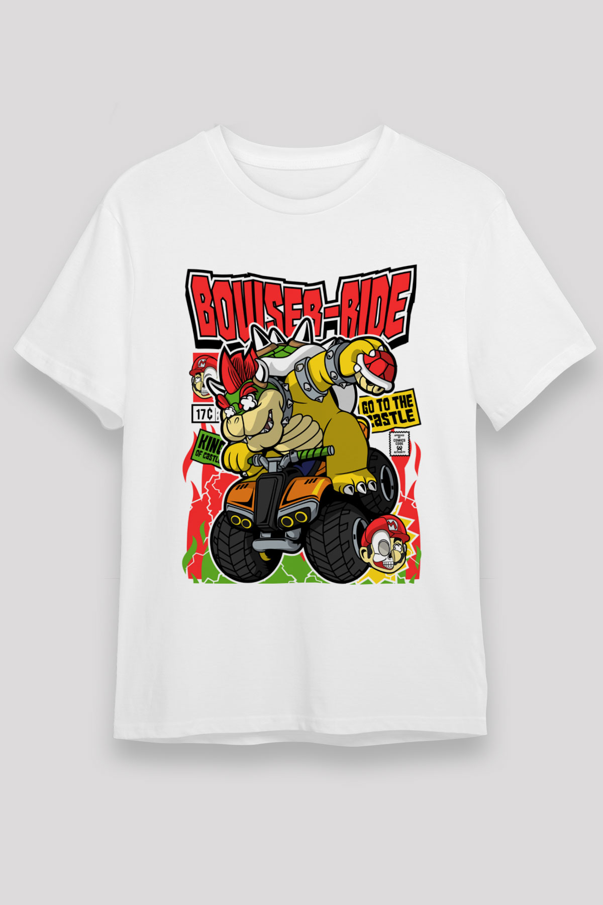 Bowser Ride Baskılı Unisex Beyaz Tişört